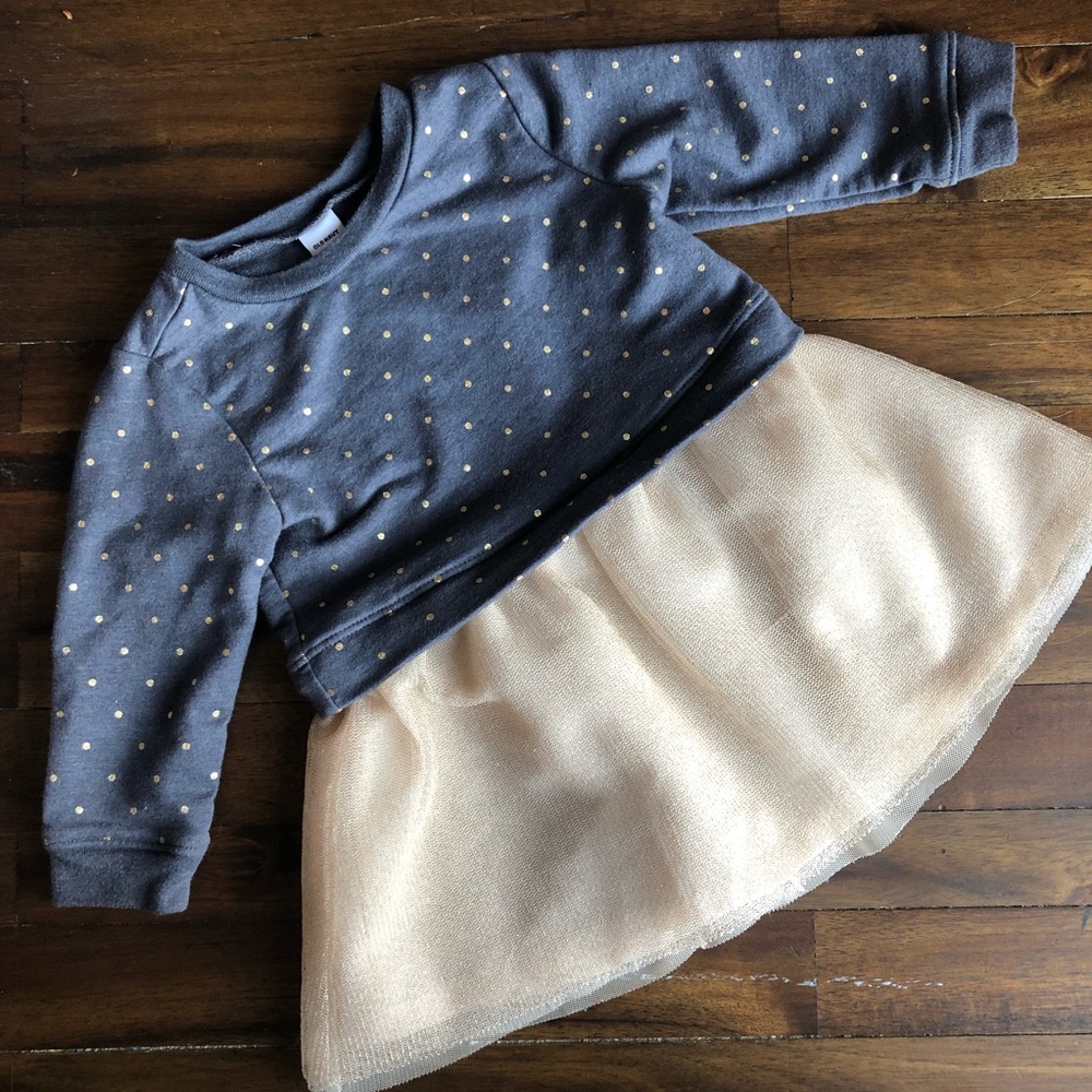 Metallic gold polka dot dress